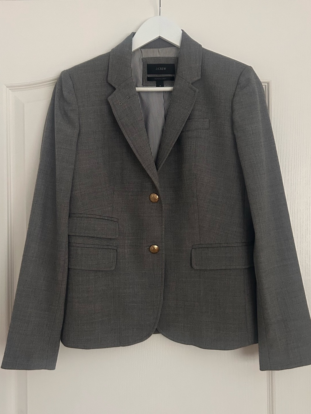 J. Crew Gray Women's Tailored Blazer with Gold Buttons, Size 4